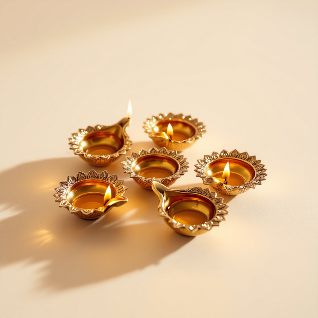 Ornate Brass Diya Set